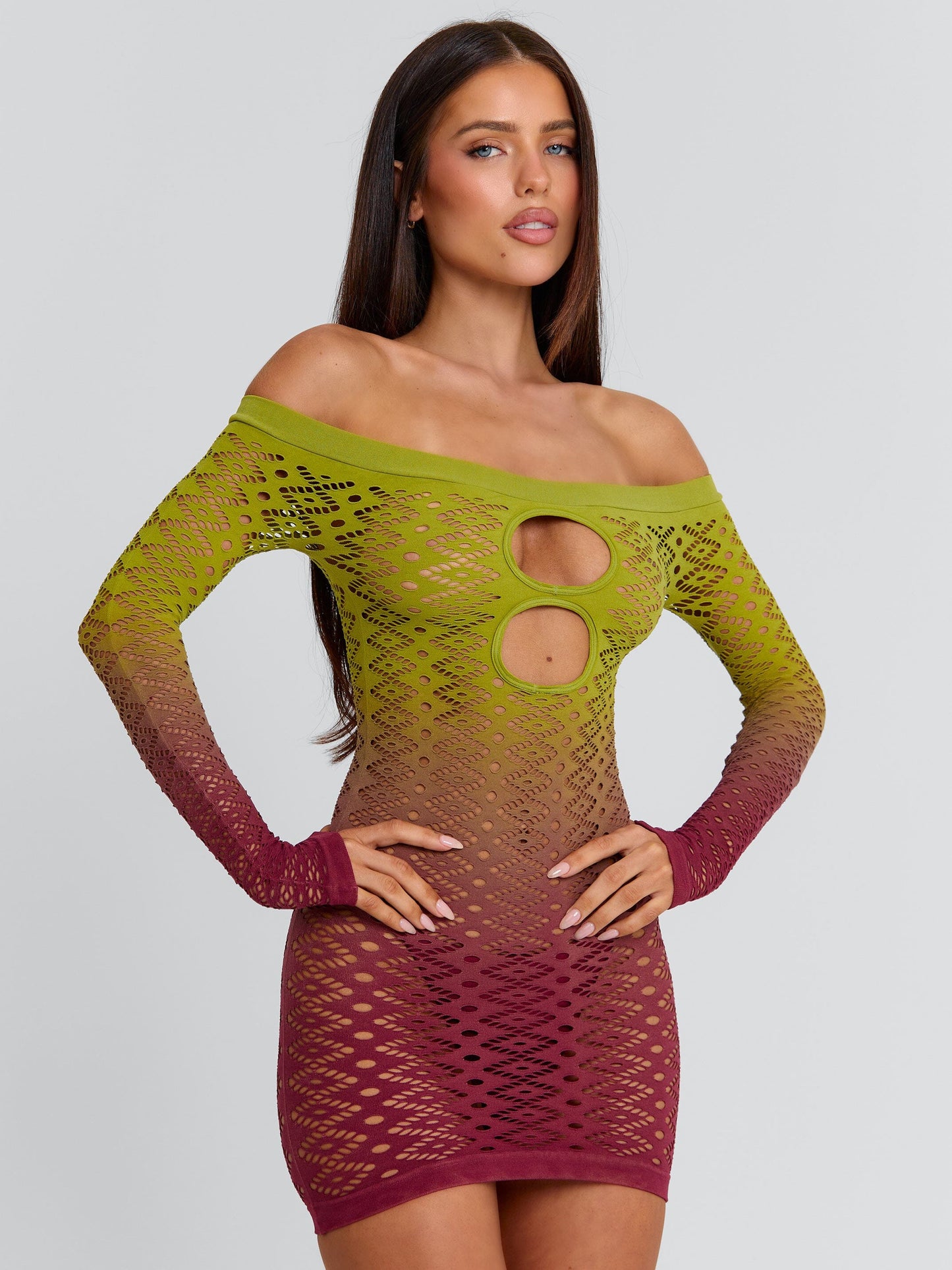 VESSIA MINI DRESS GREEN BURGUNDY