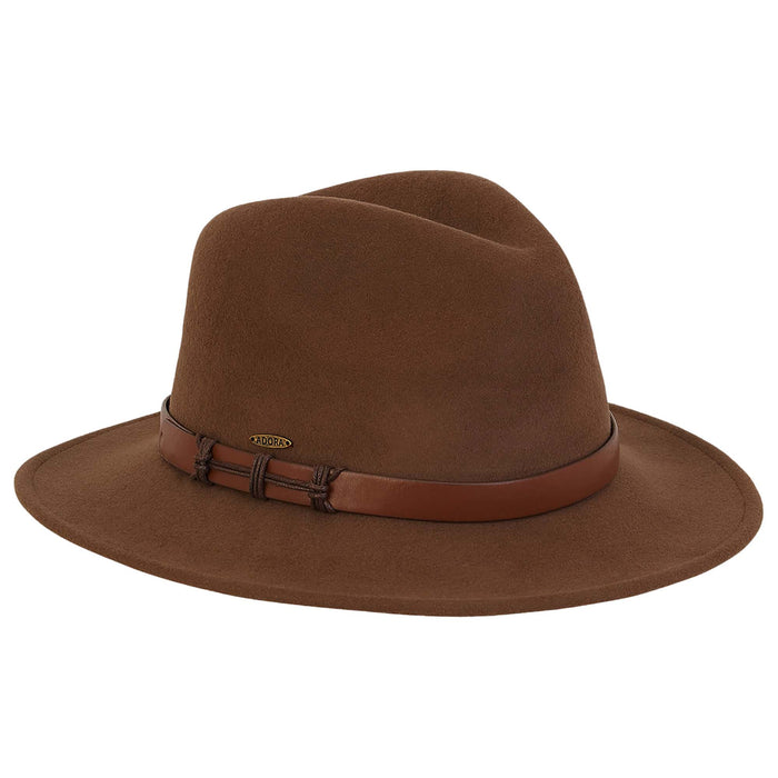 Adora® Wool Hat - Brown Wool Felt Safari Hat with Leatherette Band Safari Hat Adora Hats AD1385C Brown OS