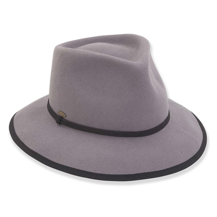 Adora® Wool Hat - Grey Wool Felt Fedora with Black Trim Fedora Hat Adora Hats AD1311A Grey OS