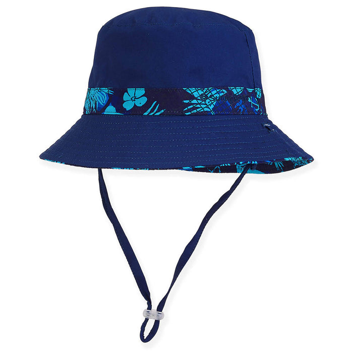 Asher Small Size Bucket Hat, Hawaiian Print Solid Reverse Side - Sunny Dayz Hats Bucket Hat Sun N Sand Hats