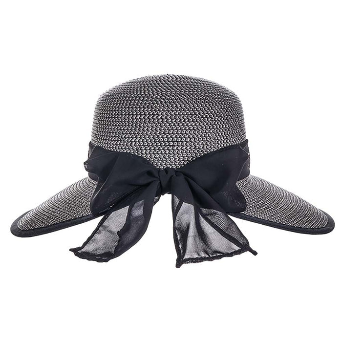 Backless Straw Hat with Chiffon Bow - Scala Hats Facesaver Hat Scala Hats
