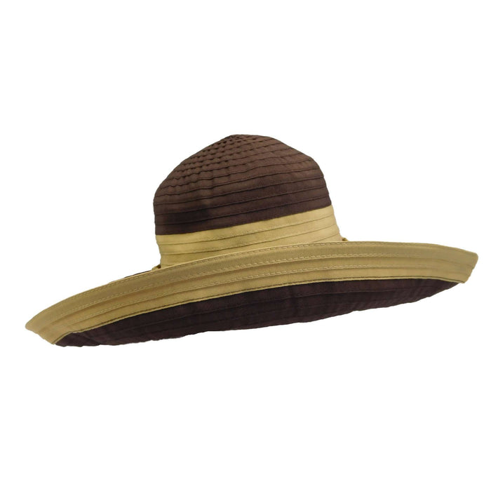 Big Brim Two Tone Ribbon Sun Hat - Scala Collection Hats Wide Brim Hat Scala Hats WSPR292CT Chocolate