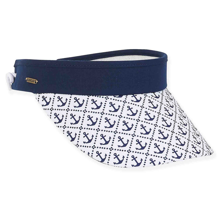 Bridgewater Anchor Print Spring Coil Sun Visor - Sun 'N' Sand Hat Visor Cap Sun N Sand Hats HH2907A White OS