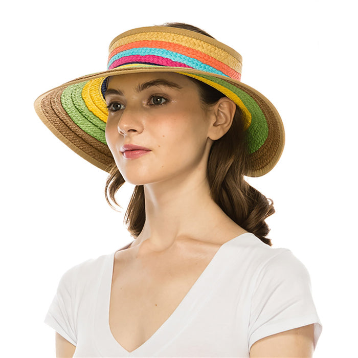 Colorful Striped Wrap Around Roll Up Sun Visor Hat - Boardwalk Style Visor Cap Boardwalk Style Hats