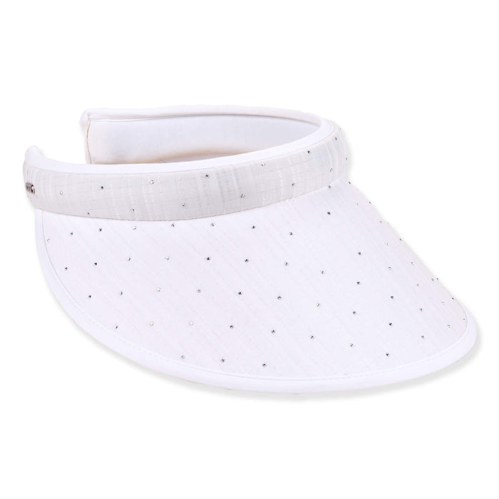 Crinkle Satin Clip-On Sun Visor with Rhinestones - Sun 'N' Sand Hat Visor Cap Sun N Sand Hats HH3543A White OS