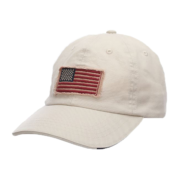 DPC Distressed Twill Cap with Frayed USA Flag for Small Heads Cap Dorfman Hat Co. C935-PUTTY Putty