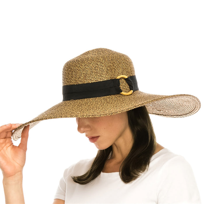 Extra Wide Brim Straw Beach Hat with Bamboo Ring - Boardwalk Style Wide Brim Sun Hat Boardwalk Style Hats