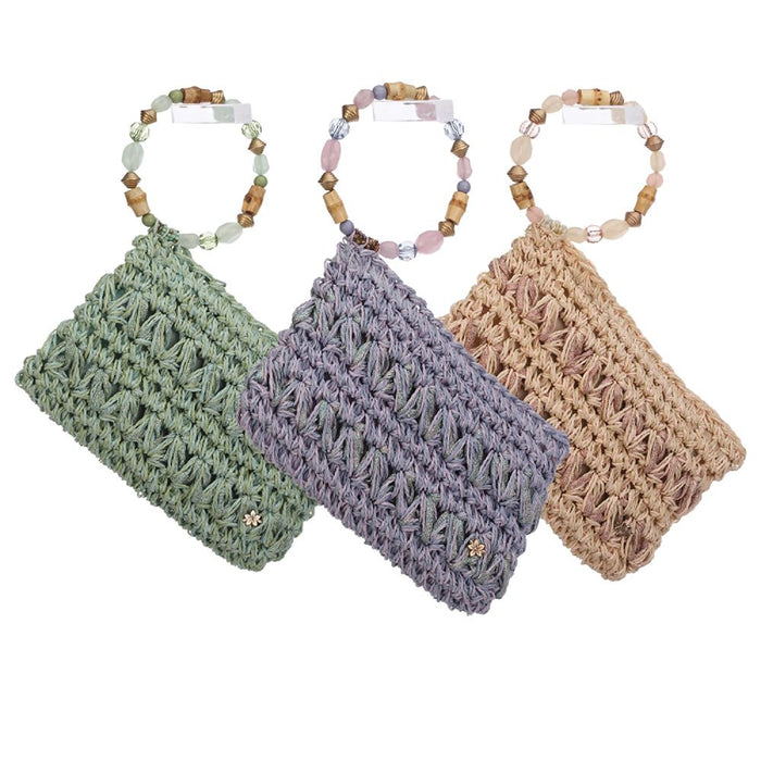Hand Crocheted Toyo Clutch with Beaded Handles - Cappelli Straworld Bags Cappelli Straworld BAG1201-GRN Aqua
