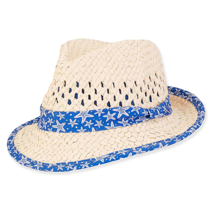 Infant Fedora Hat with Starfish Trim - Sunny Dayz™ Hats Fedora Hat Sun N Sand Hats HK485 Blue Small (46 cm)