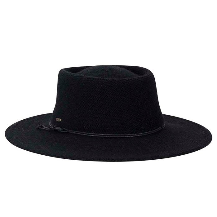 Knit Wool Blend Gaucho Hat with Waxed Cord - Scala Hats Bolero Hat Scala Hats LW774-BLK Black Medium (57 cm)