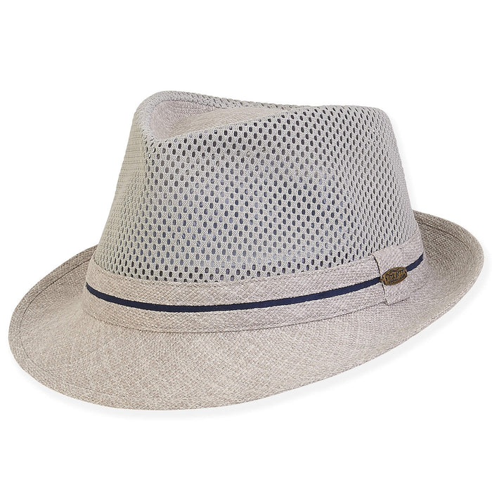 Monserrat Mesh Crown Poly-Cotton Fedora - Tidal Tom Hat Fedora Hat Tidal Tom HTT1112B-ML Grey M/L (59 cm)