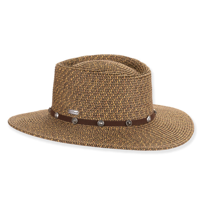 Multi-Tone Straw Gaucho Hat with Studded Band - Sun 'N' Sand Hats Bolero Hat Sun N Sand Hats HH3457B Black Tweed M/L (58 cm)