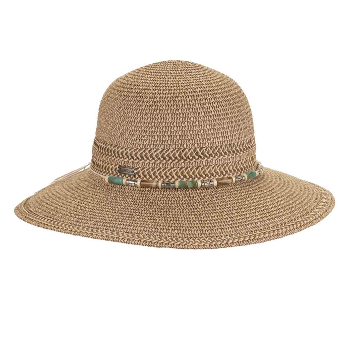 Multi-Tone Straw Lampshade Hat with Beaded Band - Sun 'N' Sand Hats Wide Brim Hat Sun N Sand Hats HH3427A Brown OS (58 cm)