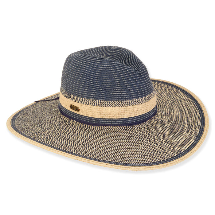 Navy Wide Brim Pinched Crown Sun Hat - Sun'N'Sand Hats Safari Hat Sun N Sand Hats HH3086B Blue OS (57 cm)