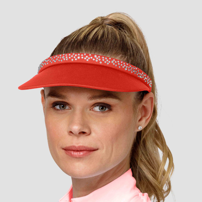 Samantha Women's Visor with Rhinestones - Tails Active Wear Visor Cap Tails Active Wear CX9129-V686 Cherry Tomato