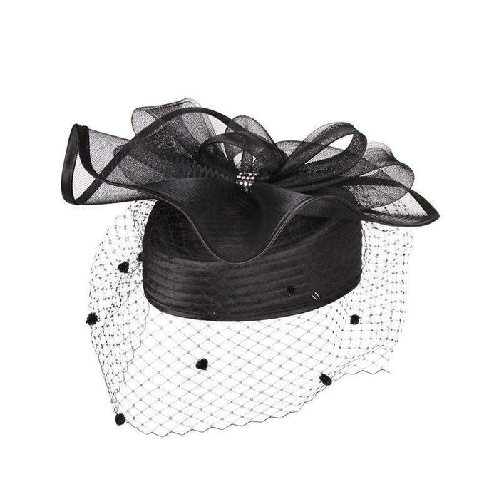Satin Braid Pillbox Hat with Netting Veil - Something Special Dress Hat Something Special LA