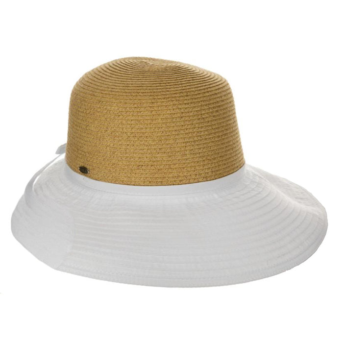 Shapeable Ribbon Brim Sun Hat with Straw Crown - Scala Hats Wide Brim Hat Scala Hats SCA11855-WHT White