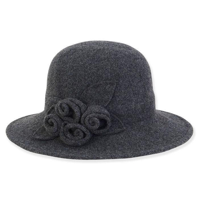 Soft Wool Hat with Rosettes - Adora Hats Cloche Adora Hats AD1433A Grey Medium (57 cm)