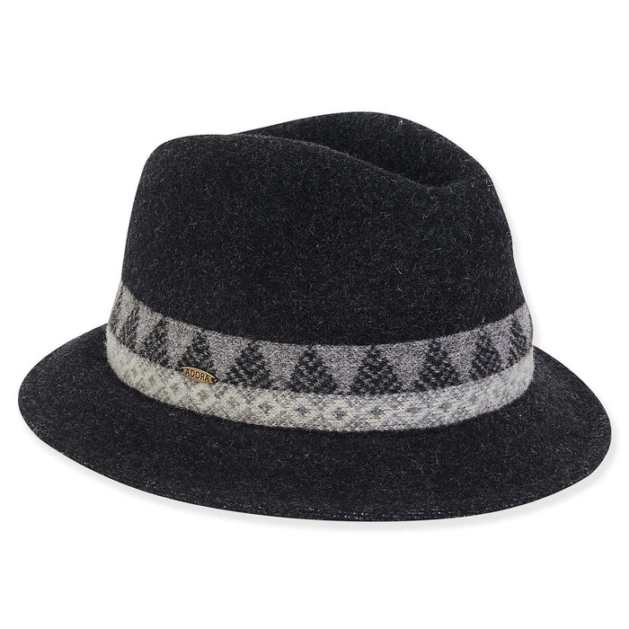 Soft Wool Winter Pattern Fedora Hat - Adora® Hats Fedora Hat Adora Hats AD1457A Black OS (57 cm)