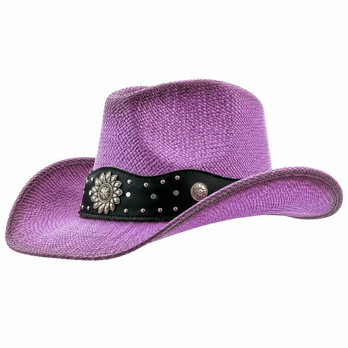 Straw Cowboy Hat with Rhinestone Sunflower Concho - Milani Hats Cowboy Hat Milani Hats