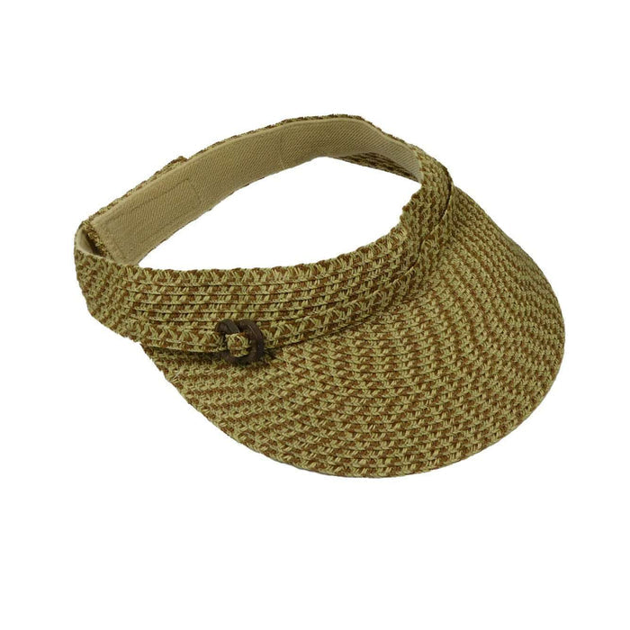 Straw Sun Visor with Belt Buckle Accent - Jeanne Simmons Accessories Visor Cap Jeanne Simmons Accessories PWSPP530TP Tan