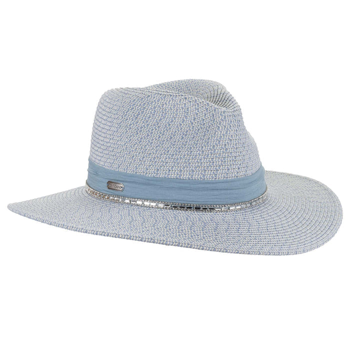 Tweed Safari Hat with Chiffon Band and Bling Accent - Sun'N'Sand Hats Safari Hat Sun N Sand Hats HH3500B Blue OS (58 cm)