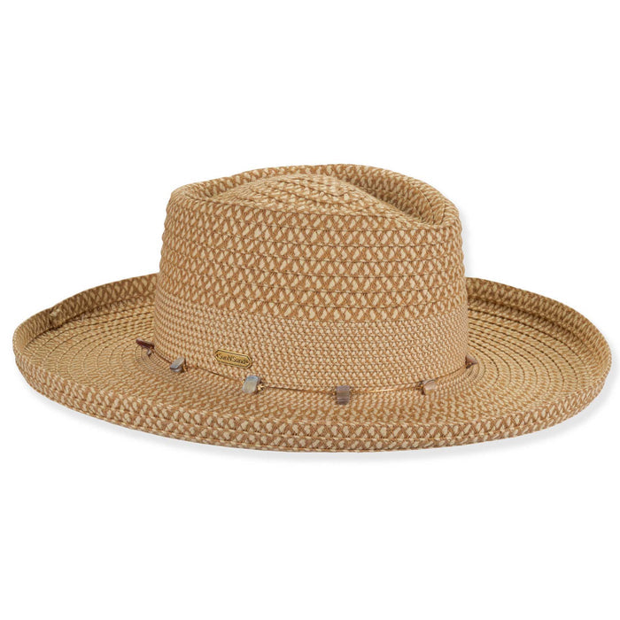 Two-Tone Straw Gambler Hat with Gold String - Sun 'N' Sand Hats Gambler Hat Sun N Sand Hats HH3453B Tan Medium (57 cm)