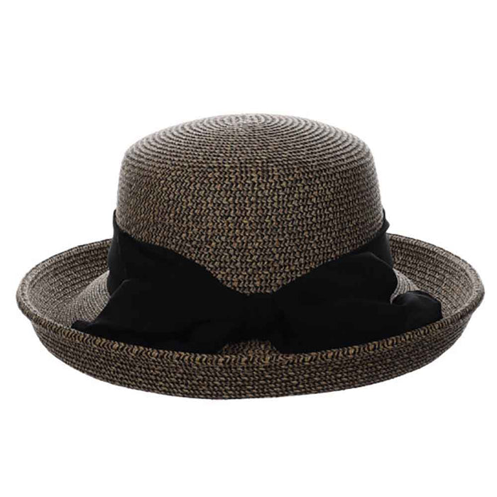 Up Brim Summer Hat with Chiffon Scarf - Scala Collection Hats Kettle Brim Hat Scala Hats