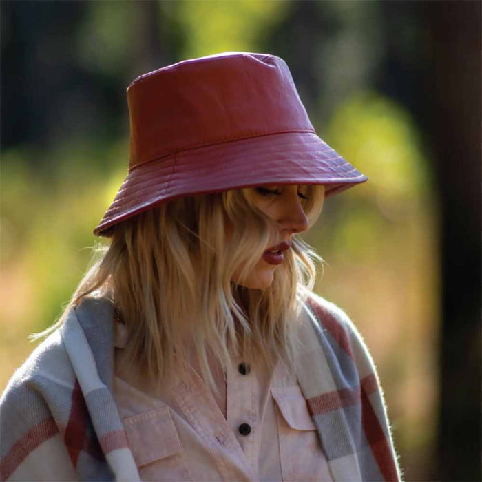 Vegan Leather Bucket Hat with Zipper - Scala Hats Bucket Hat Scala Hats