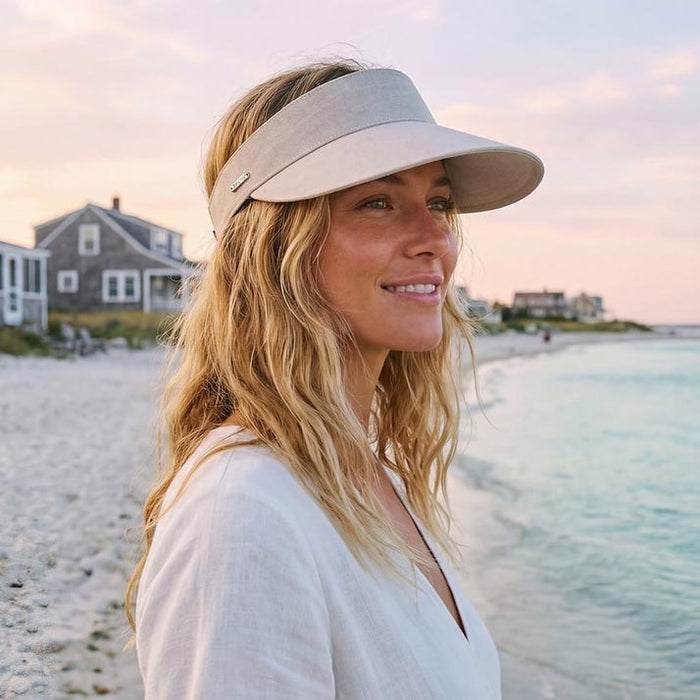 Wide Brim Linen Sun Visor with Strap Closure - Sun 'N' Sand Hats Visor Cap Sun N Sand Hats