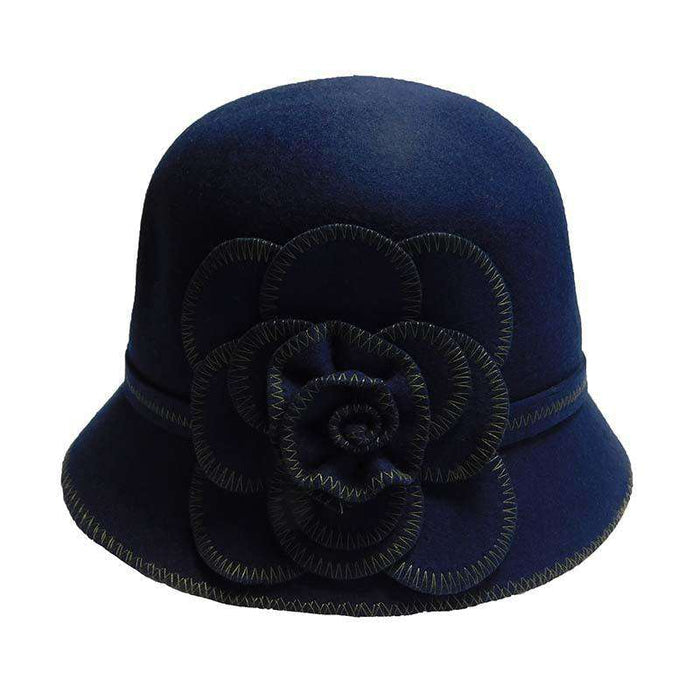 Wool Felt Cloche with Stitched Flower - JSA Cloche Jeanne Simmons Accessories