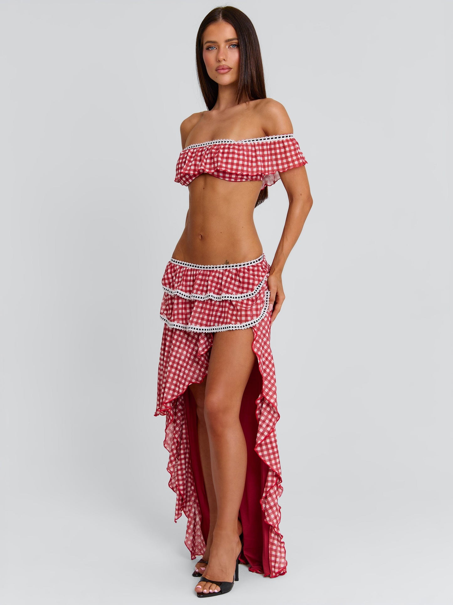 BETTY MAXI SKIRT RED GINGHAM