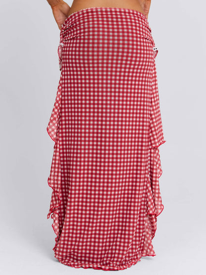 BETTY MAXI SKIRT RED GINGHAM