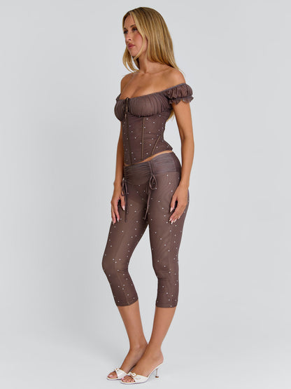 CORALA CORSET TOP CHOCOLATE POLKA DOT