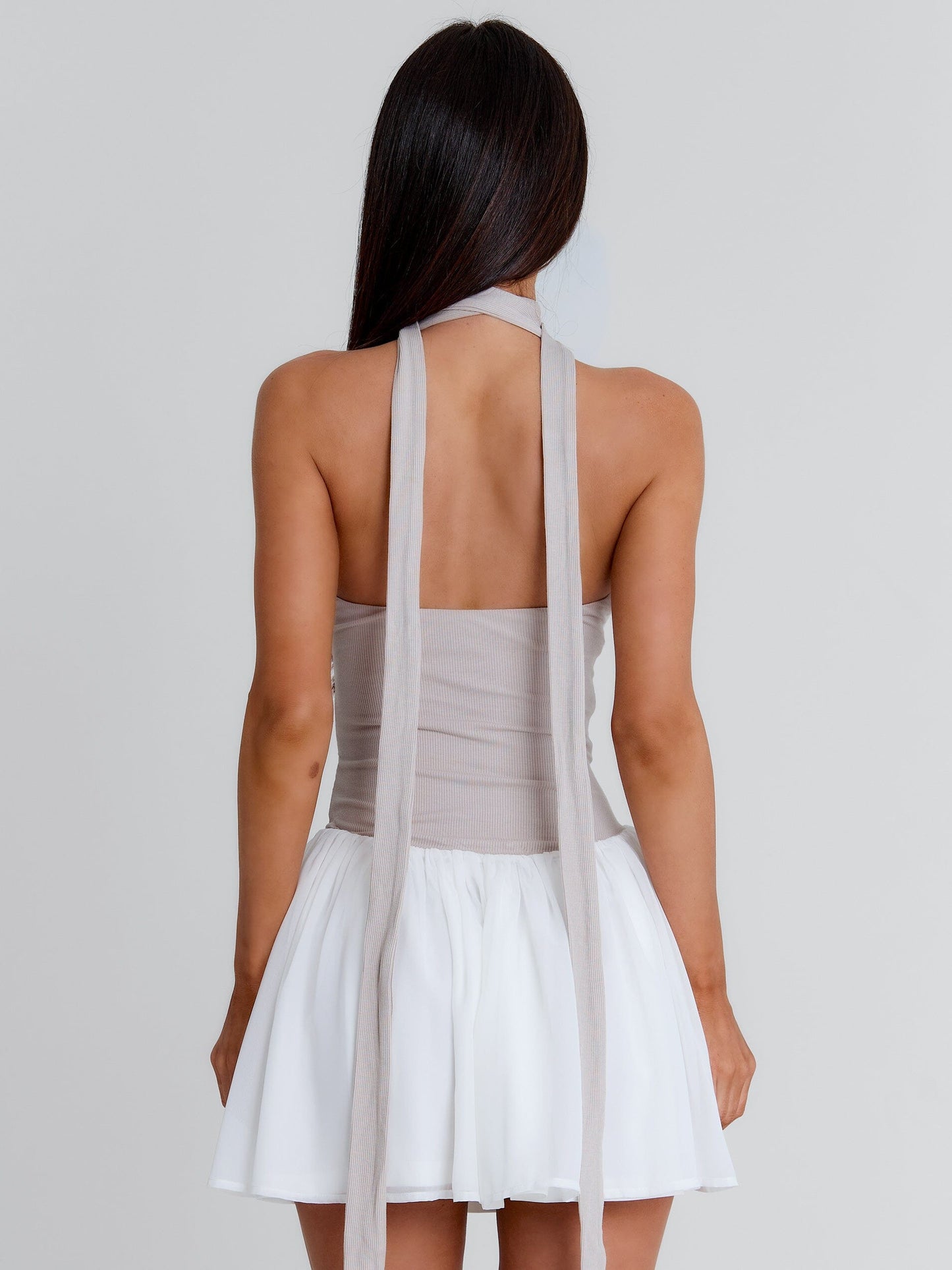 EMORY MINI DRESS TAUPE WHITE