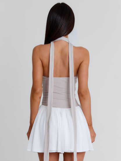 EMORY MINI DRESS TAUPE WHITE