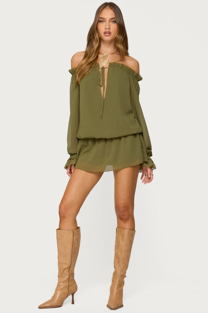 Delphine Off Shoulder Chiffon Romper