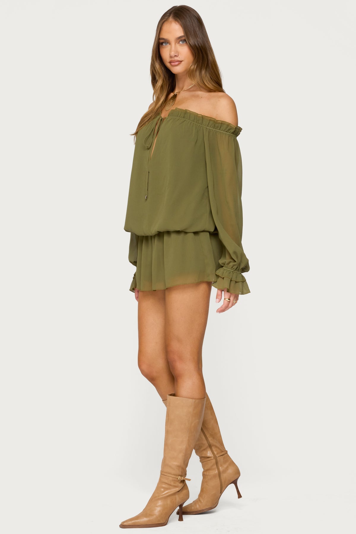 Delphine Off Shoulder Chiffon Romper