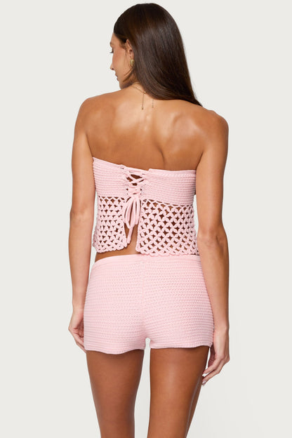 Tahna Flower Strapless Crochet Top
