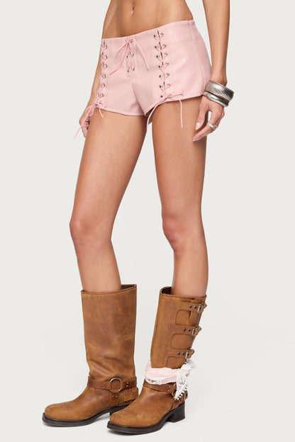 Elisha Lace Up Faux Leather Shorts