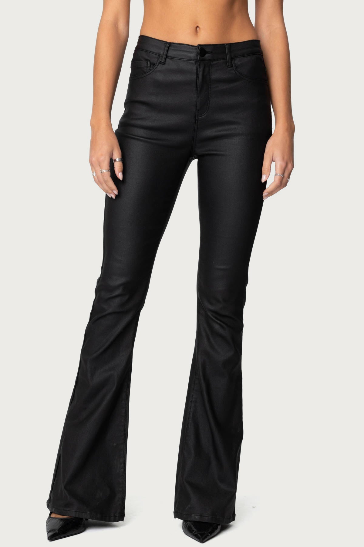 Luna Faux Leather Mid Rise Flared Jeans
