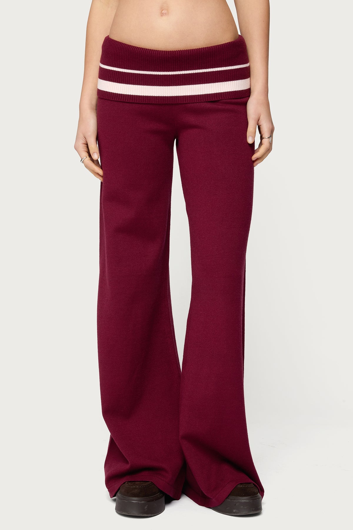 Kaliya Stripey Foldover Knit Pants