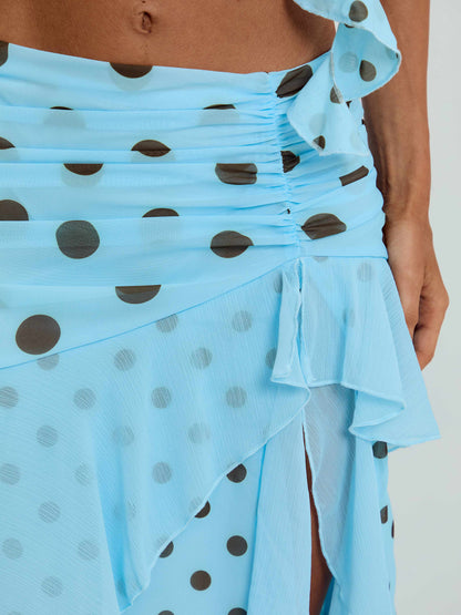 FARWIN MAXI SKIRT BLUE POLKA DOT