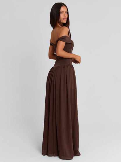 JUNIPIA MAXI DRESS CHOCOLATE