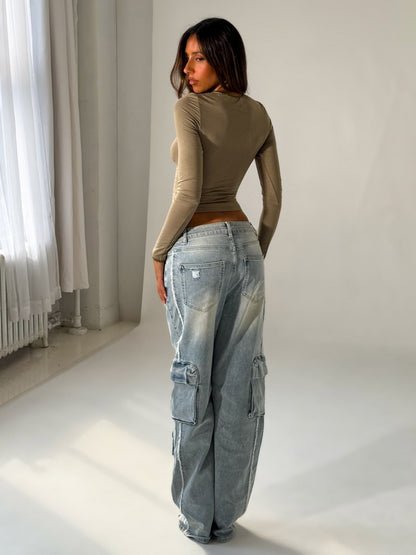 ZINNIA LONG SLEEVE TOP KHAKI