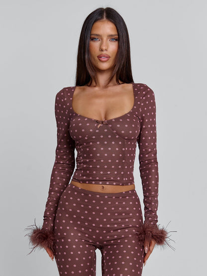 MAHRIA PANT BROWN POLKA DOT