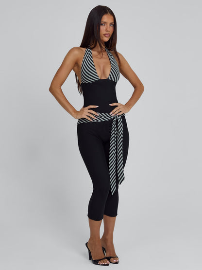 MALANI CAPRI JUMPSUIT BLACK STRIPE