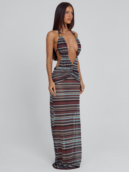 MIRAI MAXI DRESS BROWN STRIPE
