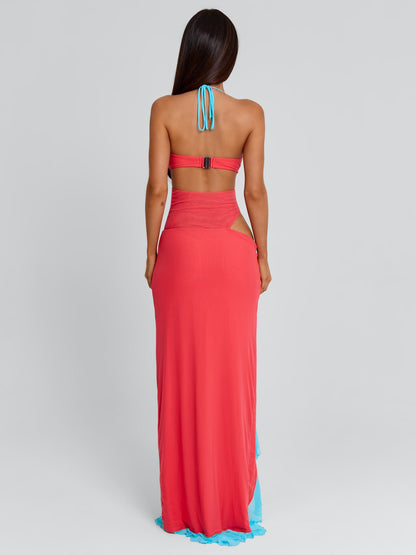 MIRANDA MAXI DRESS CORAL AND BLUE