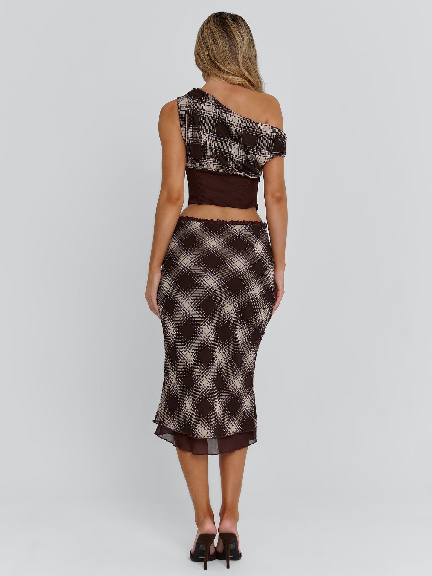 NARELLE TOP BROWN CHECK